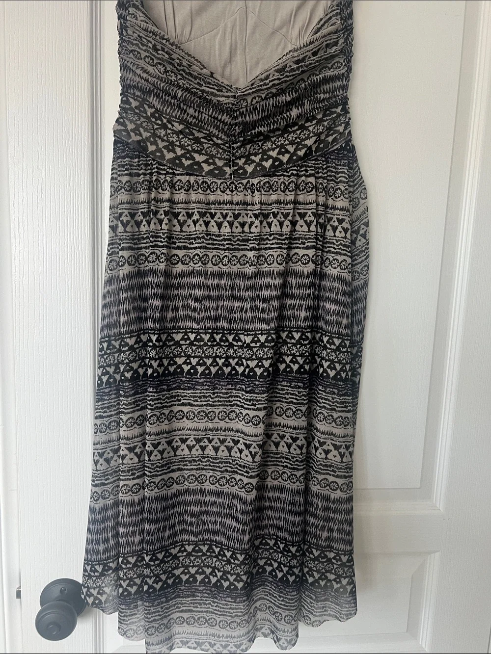 EUC Free People Strapless Black and Gray Patterned High-Low Dress SIZE Large